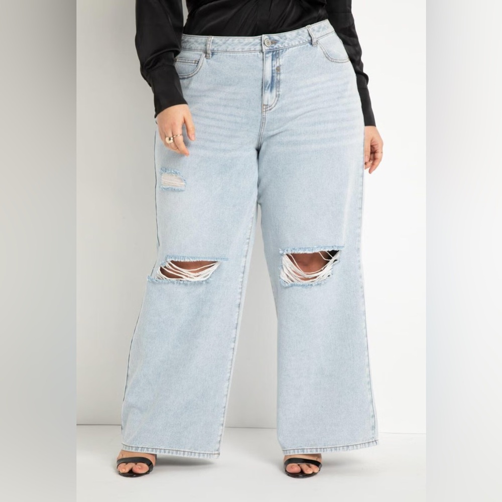 Eloquii Wide Leg Distressed Jeans